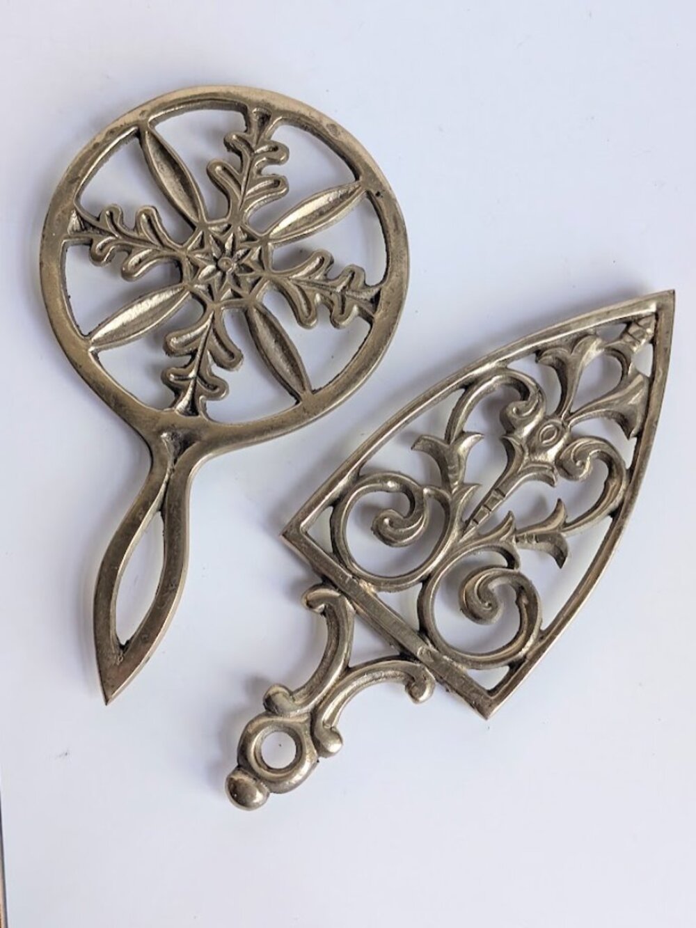 Set of 2 Vintage Brass Trivets with Ornate Design